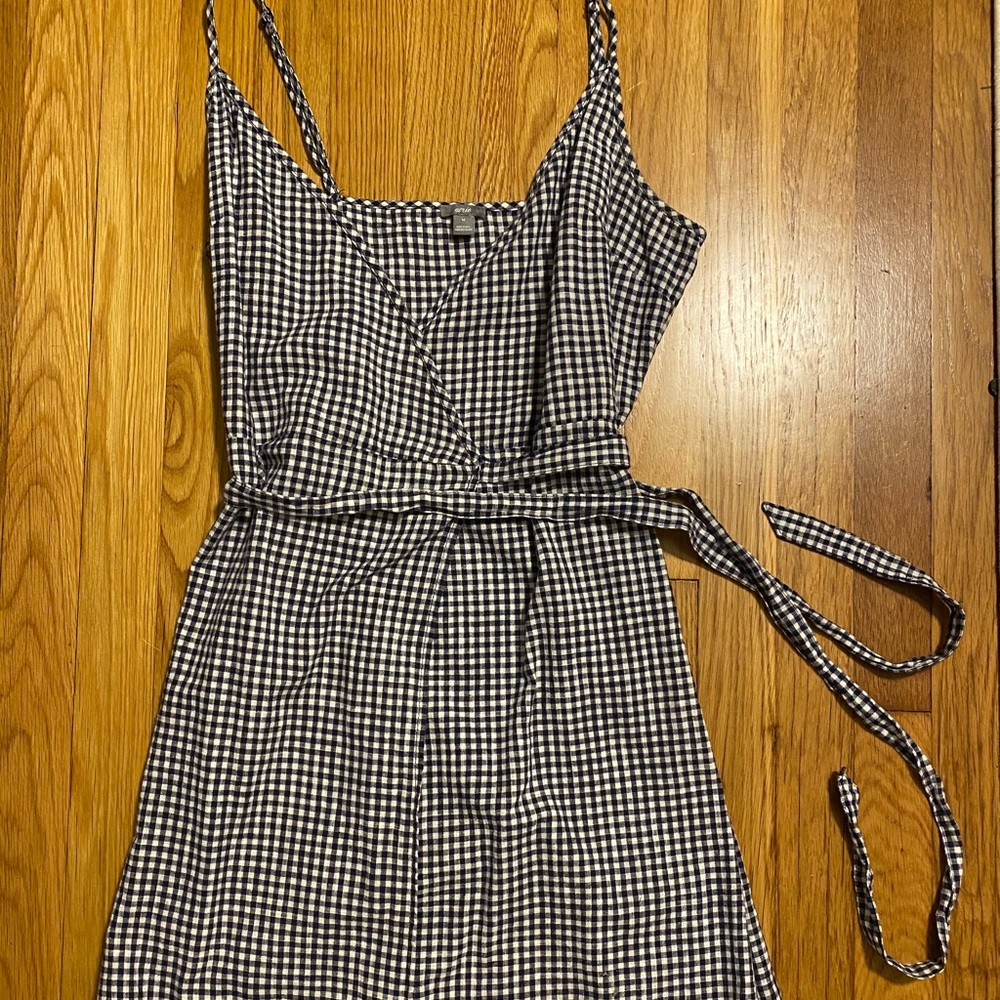 Aerie navy blue gingham wrap dress